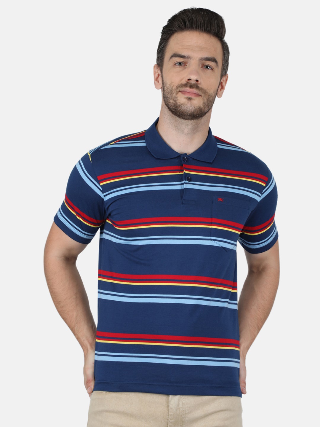 

Monte Carlo Men Blue Cotton Striped Polo Collar T-shirt