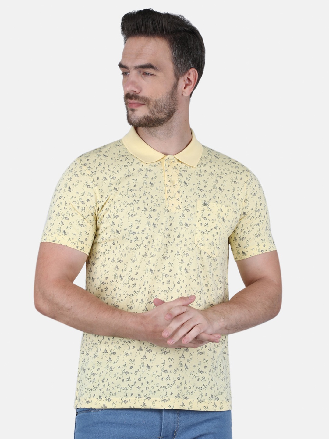 

Monte Carlo Men Khaki Cotton Printed Polo Collar T-shirt