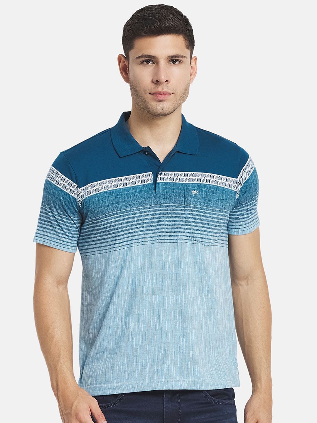 

Monte Carlo Men Navy Blue Cotton Striped Polo Collar T-shirt