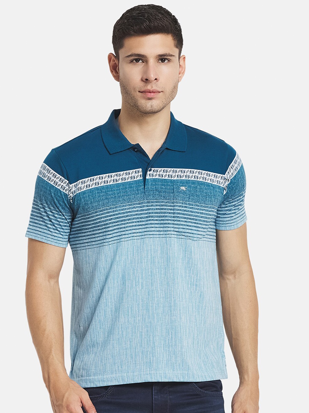

Monte Carlo Men Navy Blue Cotton Striped Polo Collar T-shirt