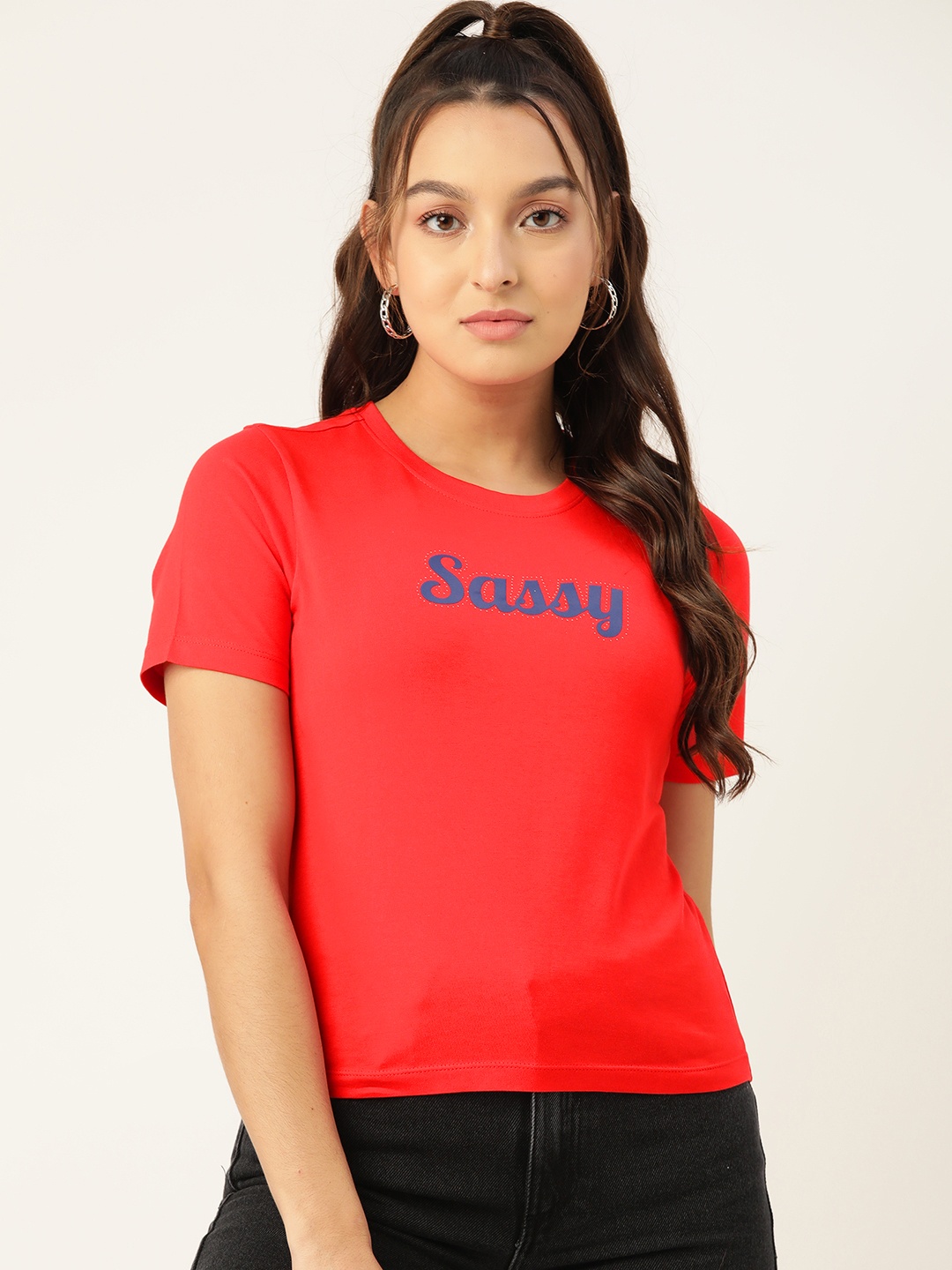 

DressBerry Women Typography Printed Cotton T-shirt, Red