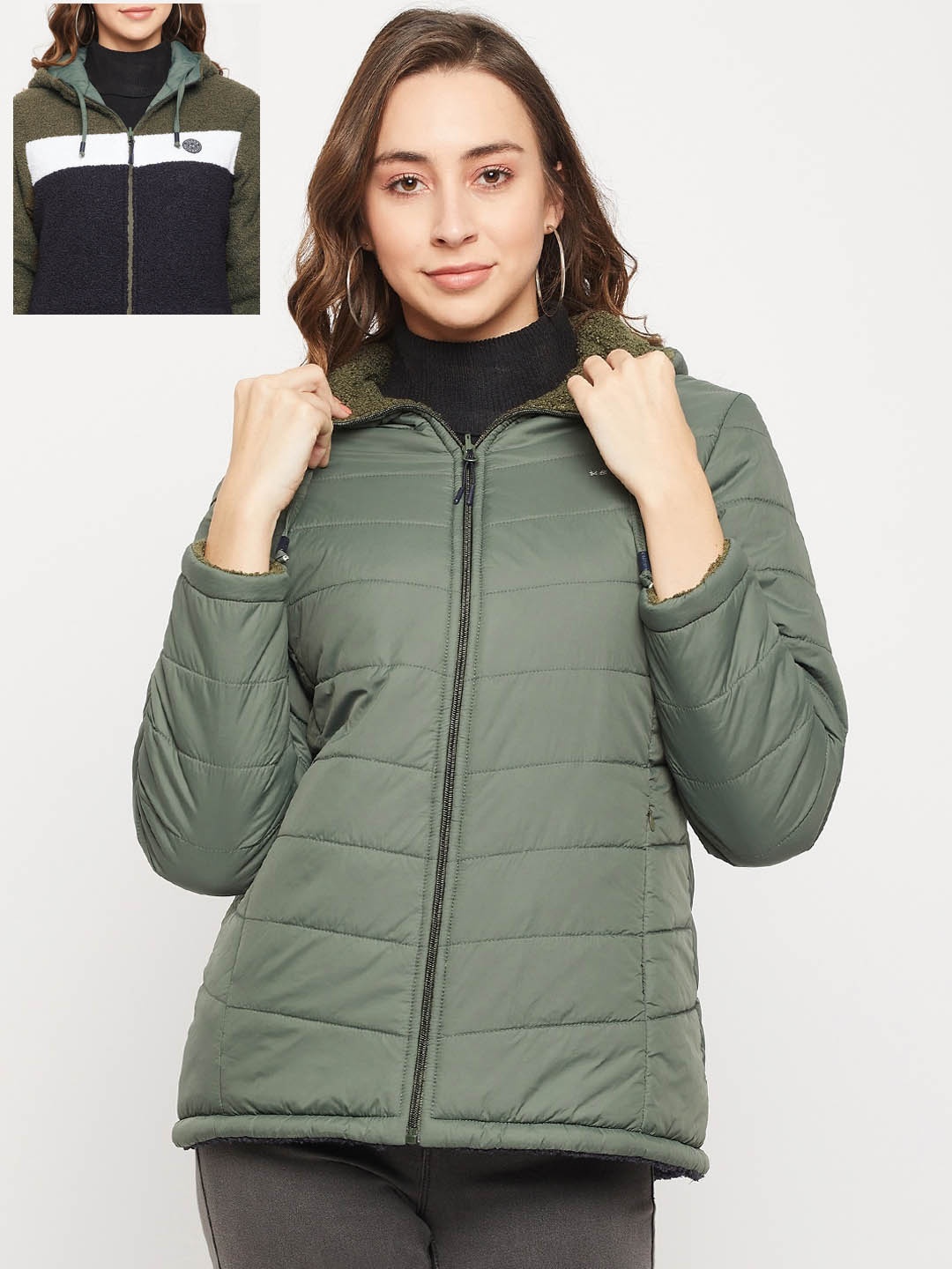 

Okane Women Green Black Reversible Padded Jacket