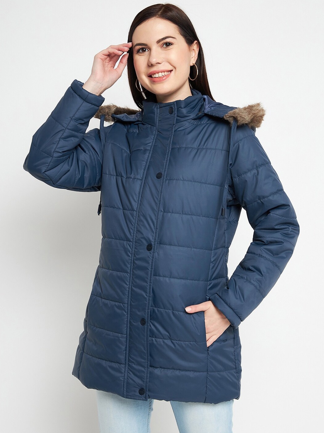

Okane Women Navy Blue Lightweight Longline Parka Jacket