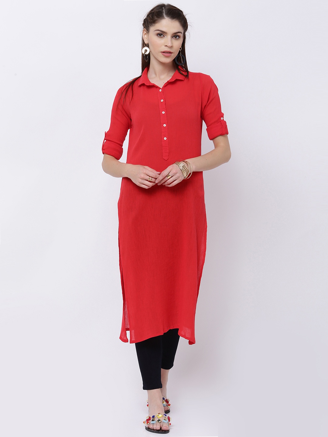 

Vishudh Women Red Solid Straight Kurta