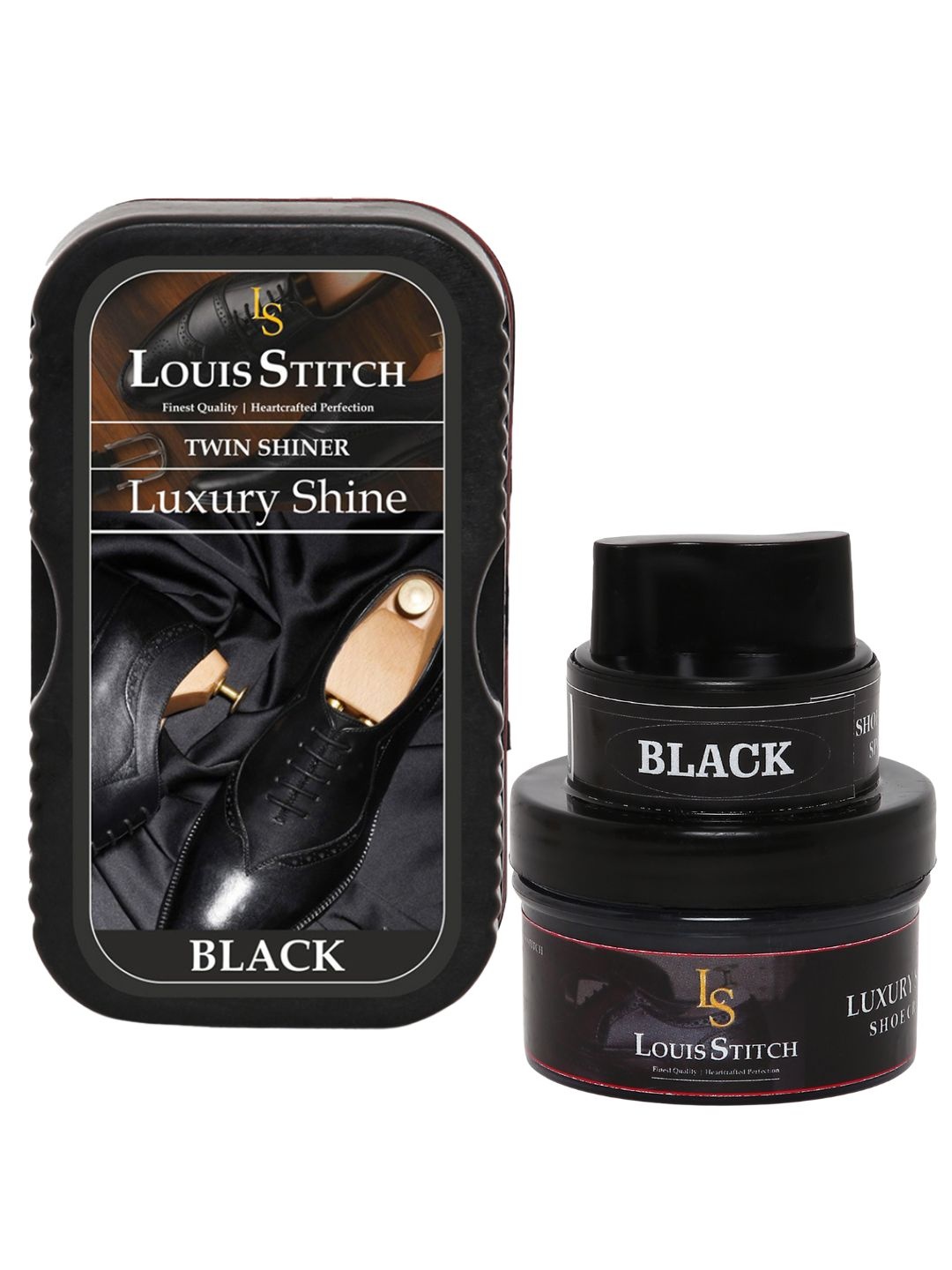 

LOUIS STITCH Pack of 2 Neutral Twin Shoe Shiner & Black Shoe Cream for Leather Shoes