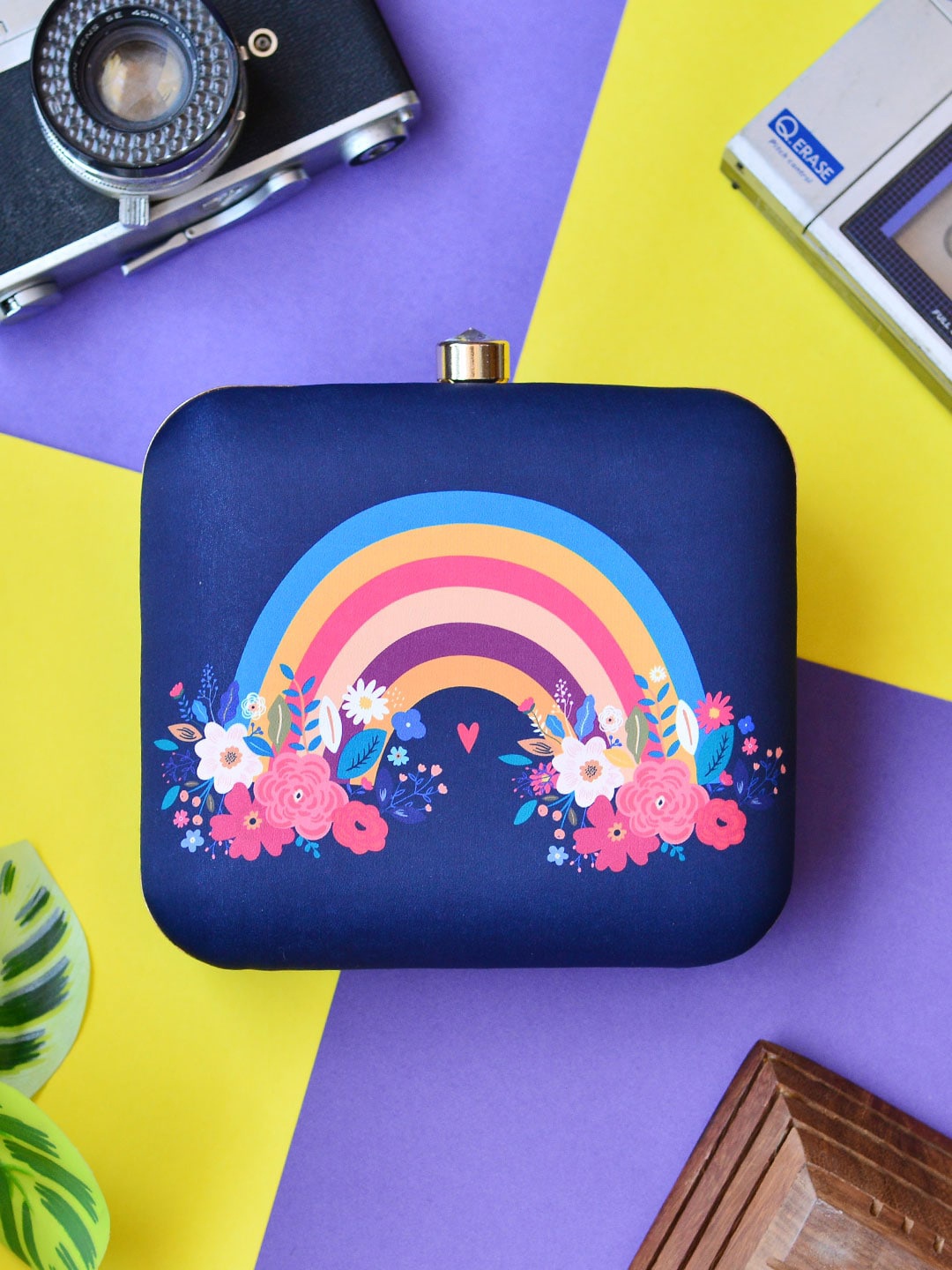 

ARTKLIM Blue & Pink Printed Box Clutch
