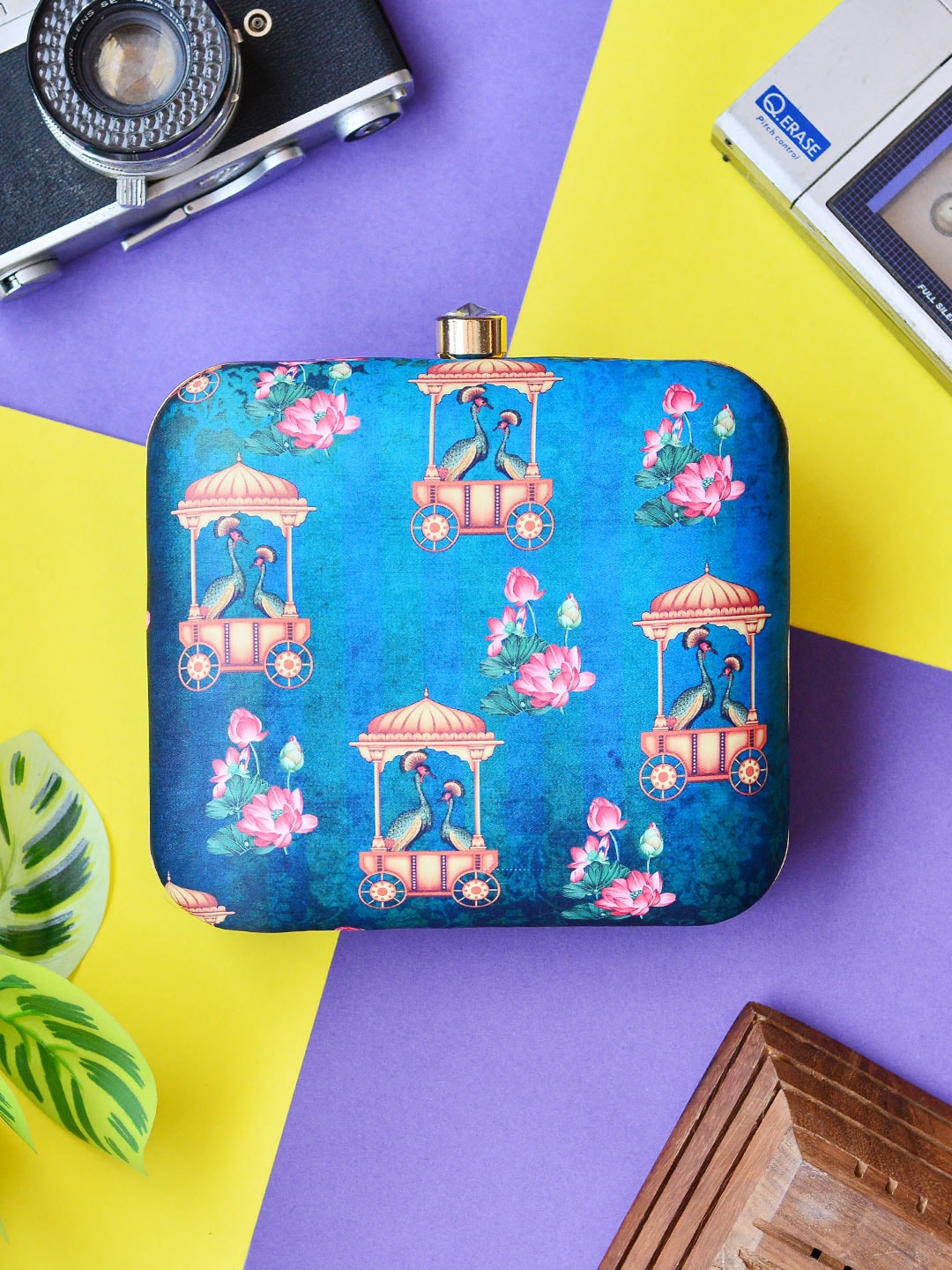 

ARTKLIM Blue & Pink Printed Box Clutch