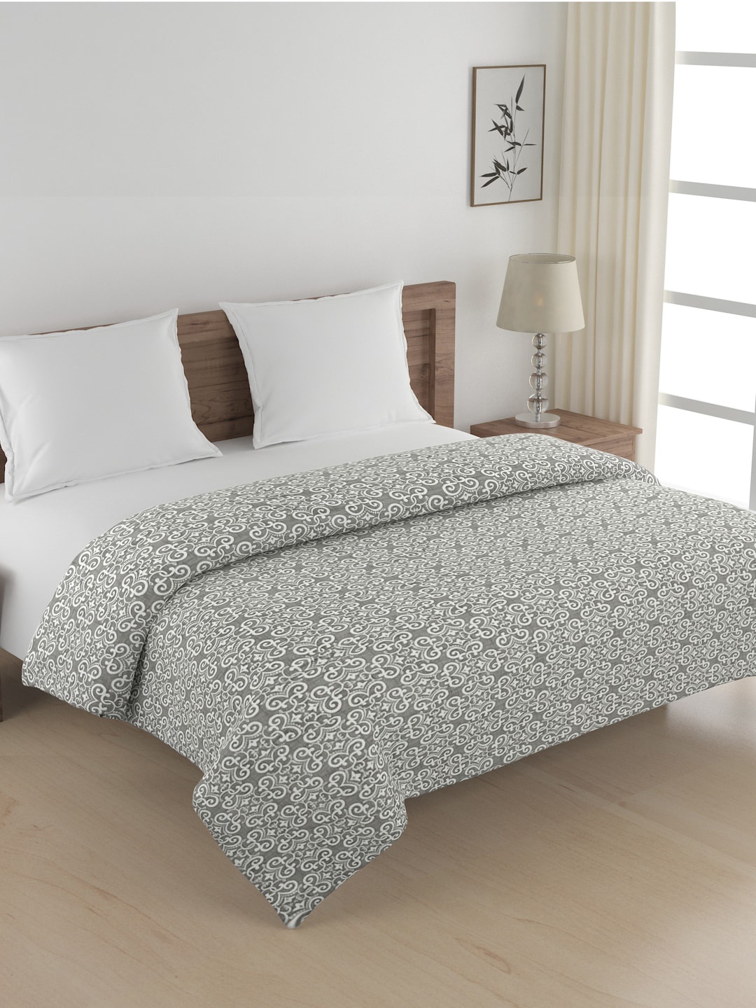 

SWAYAM Grey & White Ethnic Motifs Heavy Winter 350 GSM Cotton Double Bed Comforter