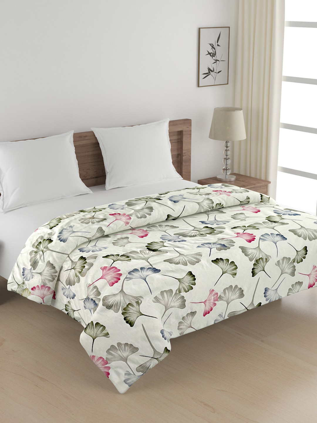 

SWAYAM White & Grey Cotton Floral AC Room 150 GSM Double Bed Comforter