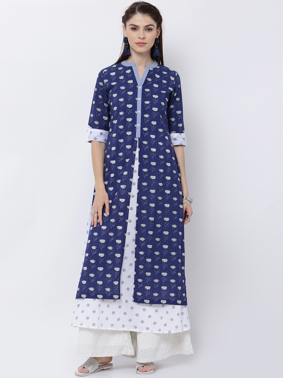 

Vishudh Women Blue & White Printed A-Line Kurta