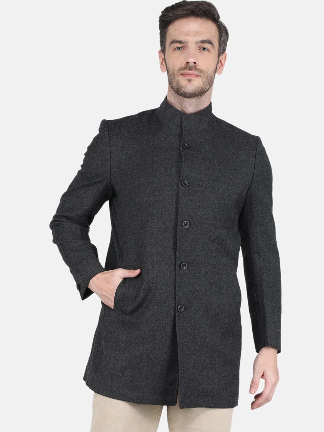 

Monte Carlo Men Grey Plus Size Pea Coat