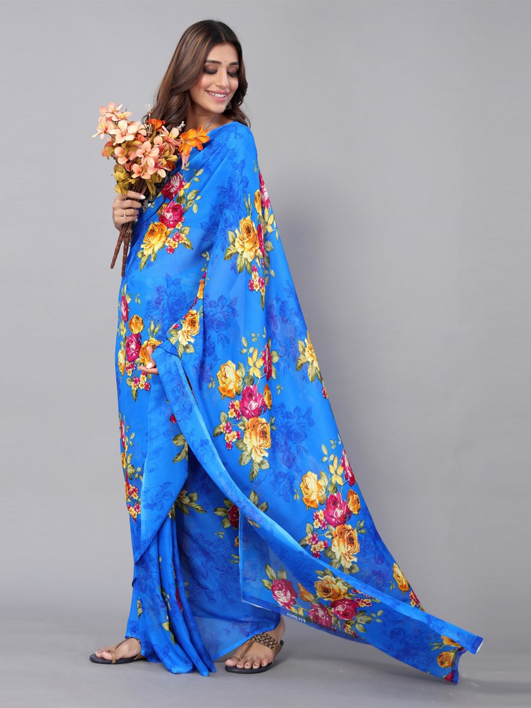 

KALINI Blue & Pink Floral Saree