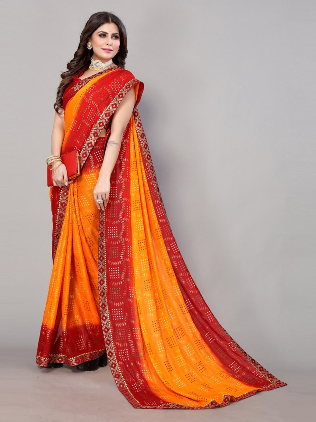 

KALINI Yellow & Red Ethnic Motifs Saree
