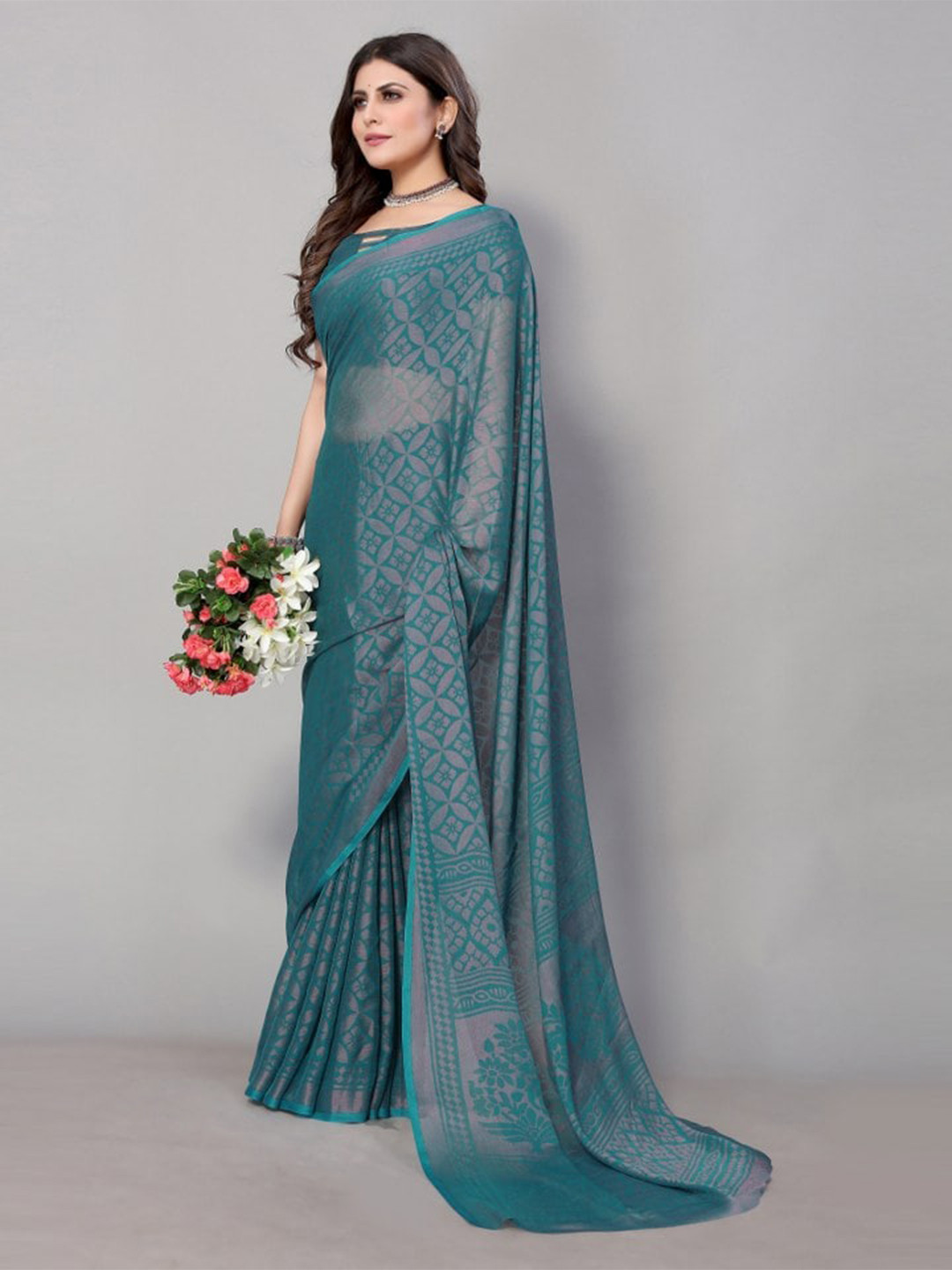 

KALINI Teal Floral Saree