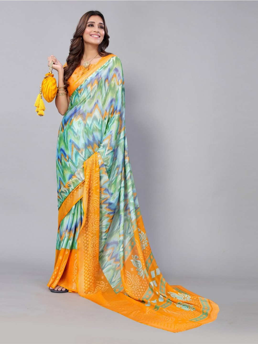 

KALINI Yellow & Green Art Silk Saree