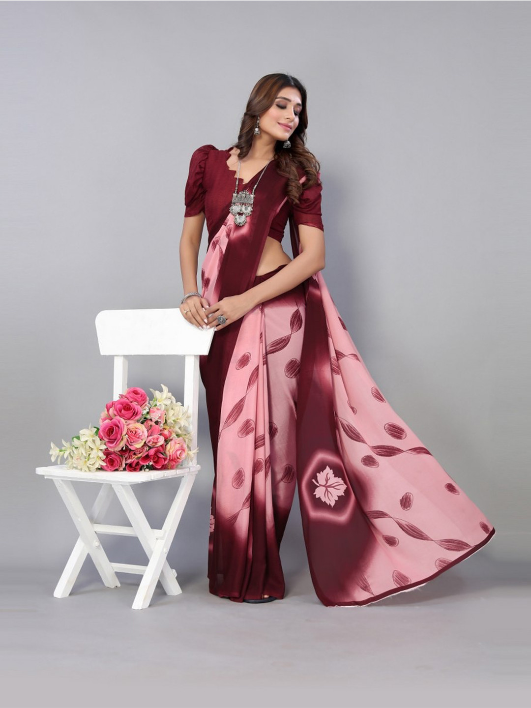 

KALINI Maroon & Pink Abstract Printed Saree