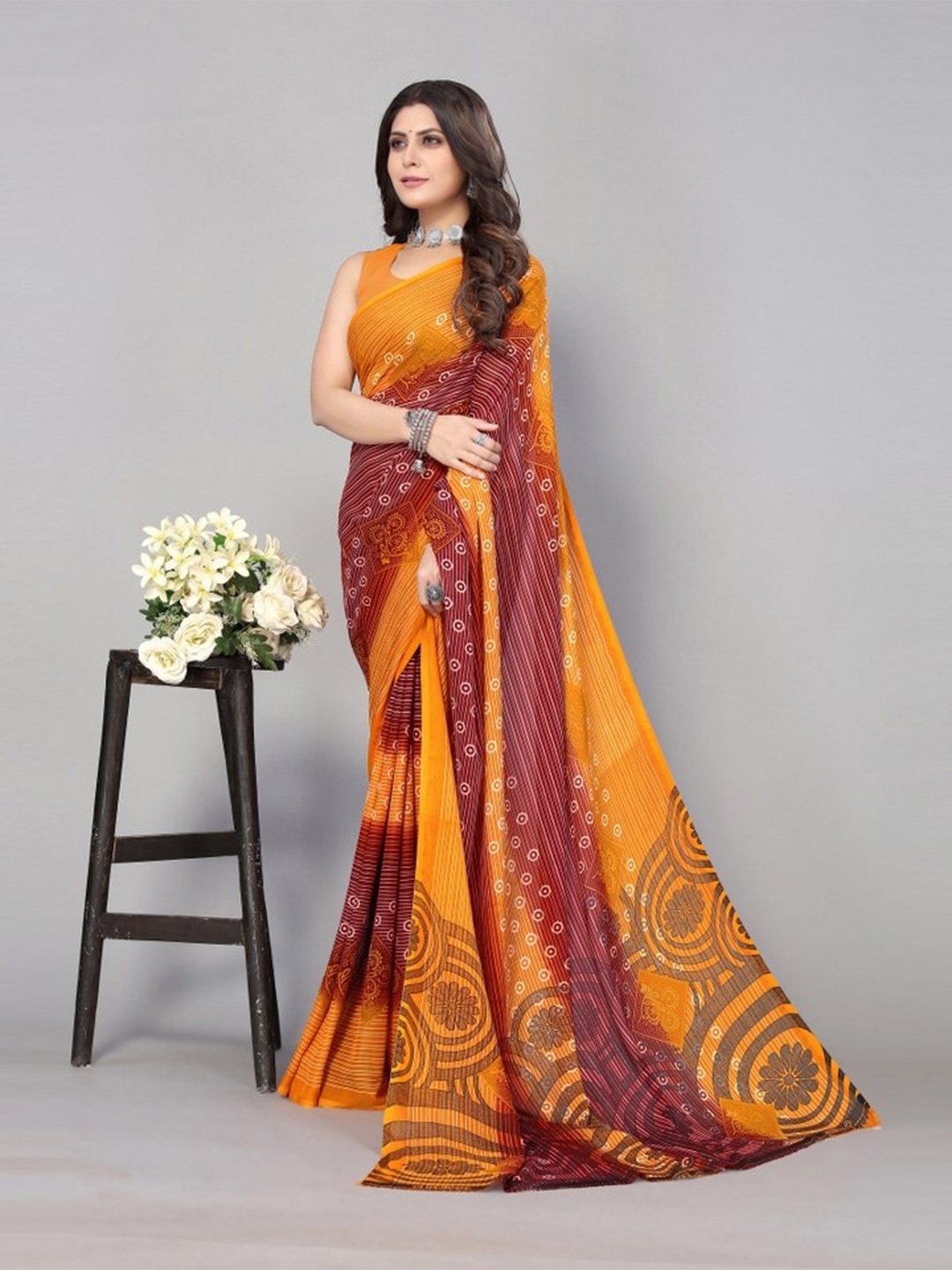 

KALINI Yellow & White Floral Printed Saree