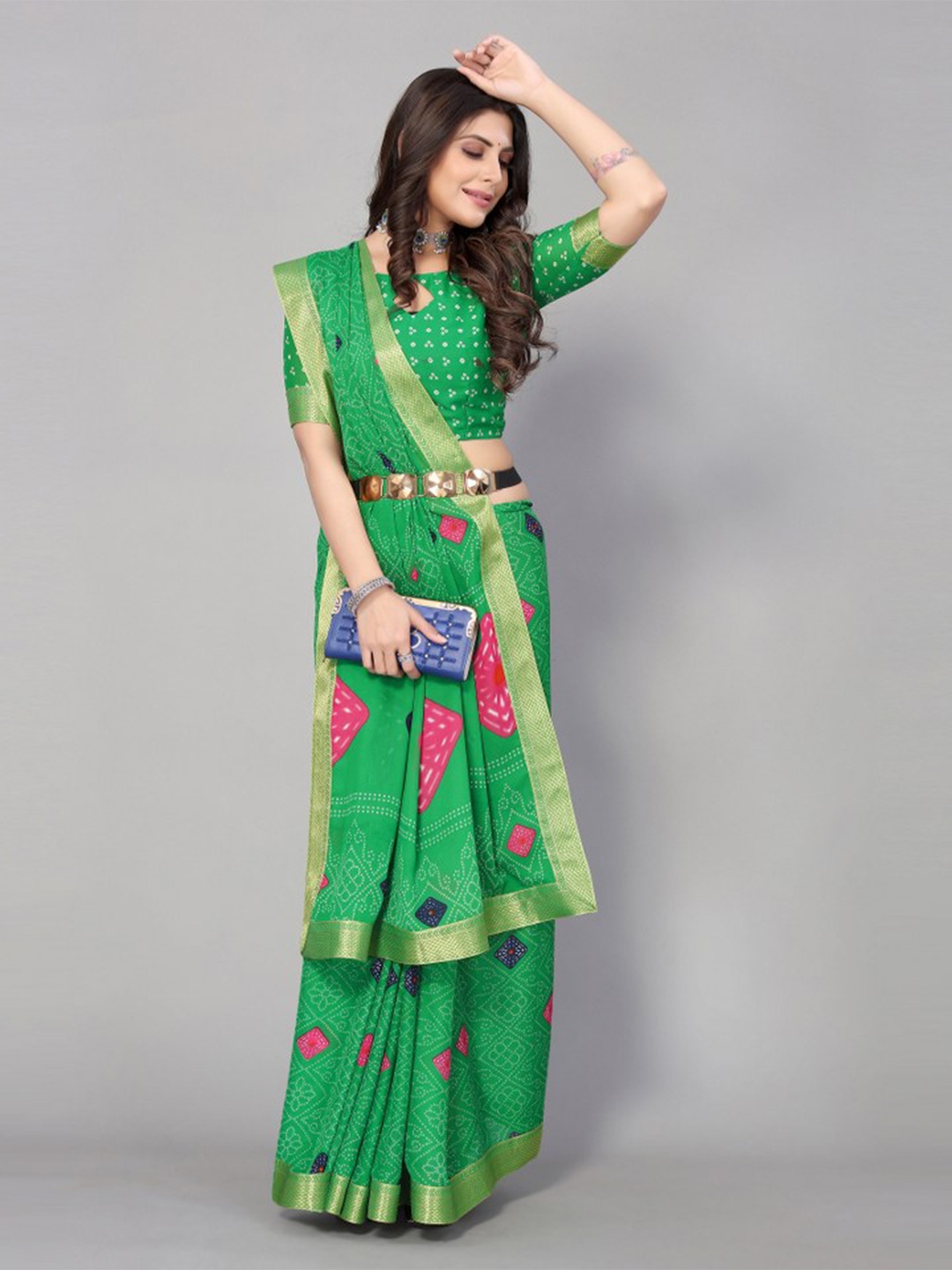 

KALINI Green & Blue Ethnic Motifs Saree