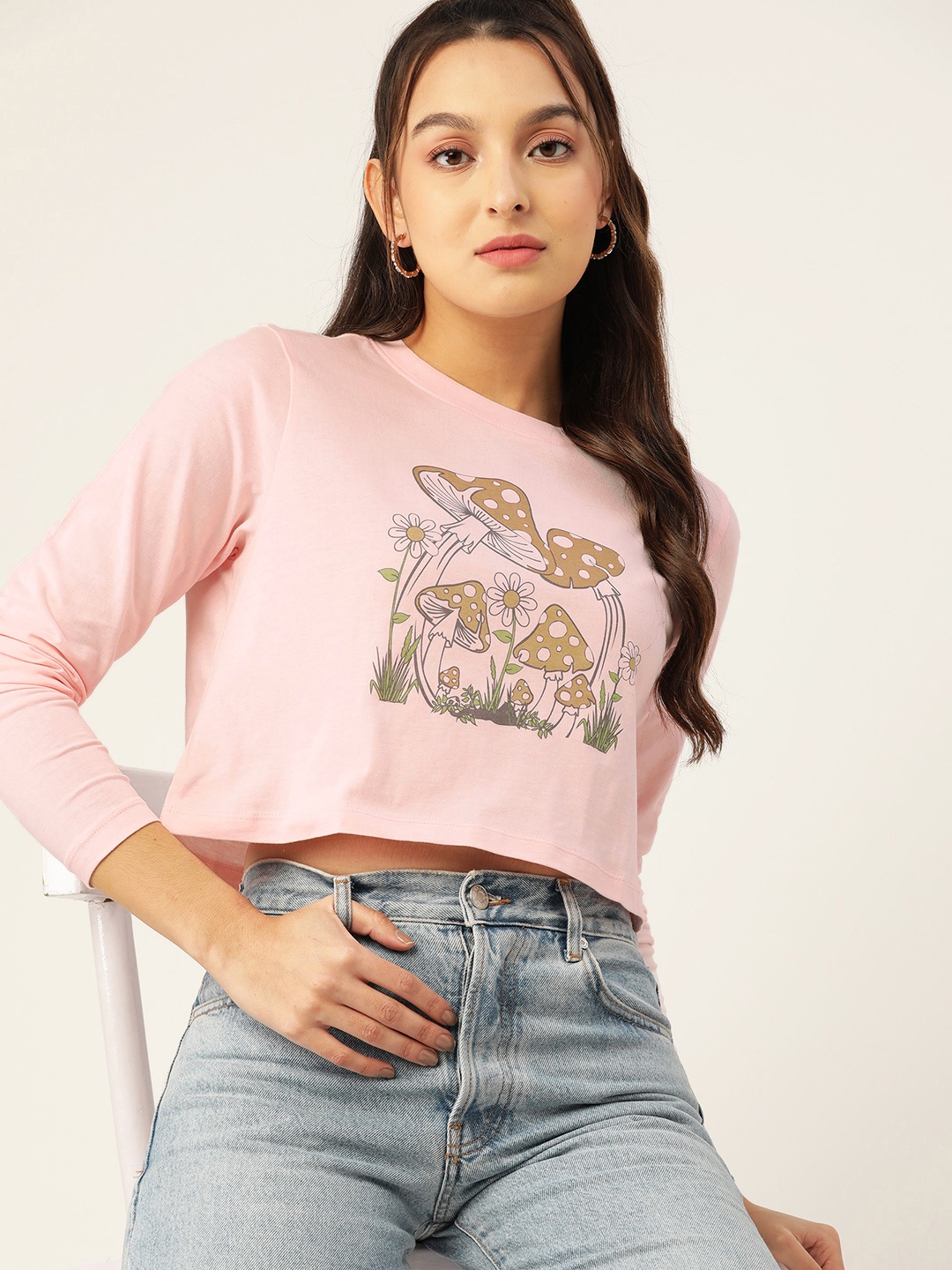 

DressBerry Printed Crop Top, Pink