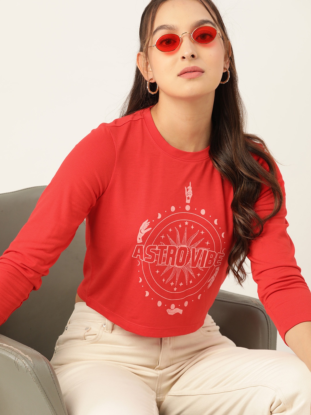 

DressBerry Printed Crop Top, Red