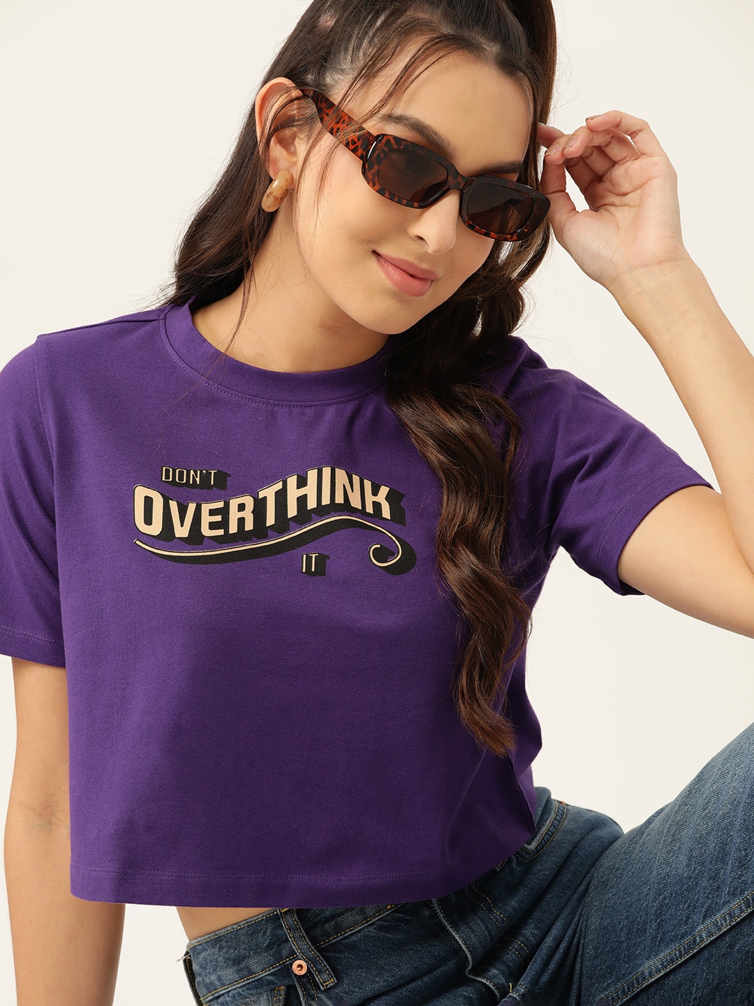 

DressBerry Printed Crop Top, Purple