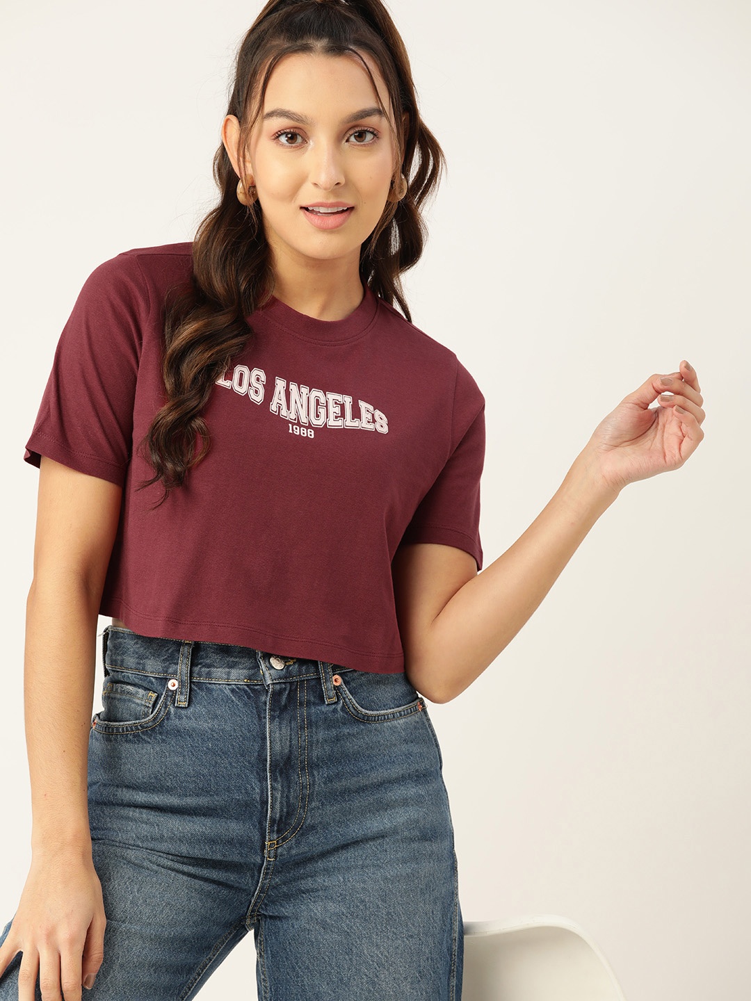 

DressBerry Printed Crop Pure Cotton Top, Red