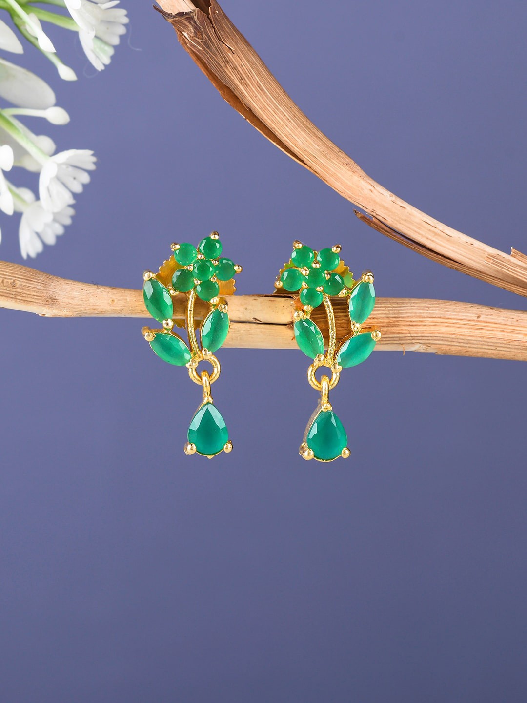 

Voylla Gold-Plated & Green Floral Drop Earrings