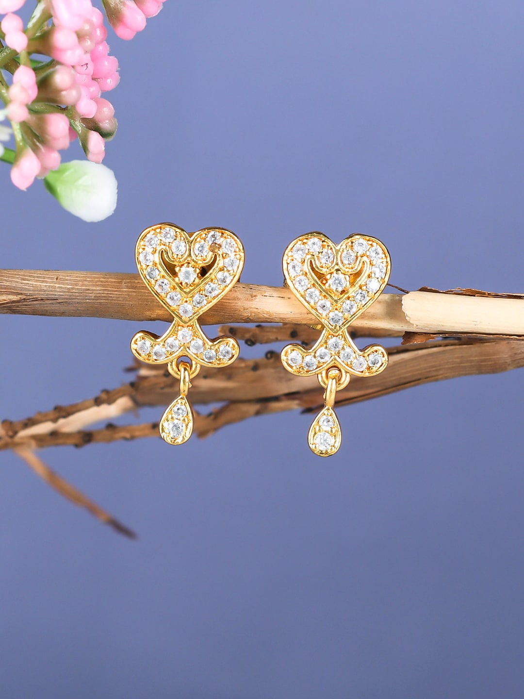 

Voylla Gold-Plated & White Heart Shaped Drop Earrings