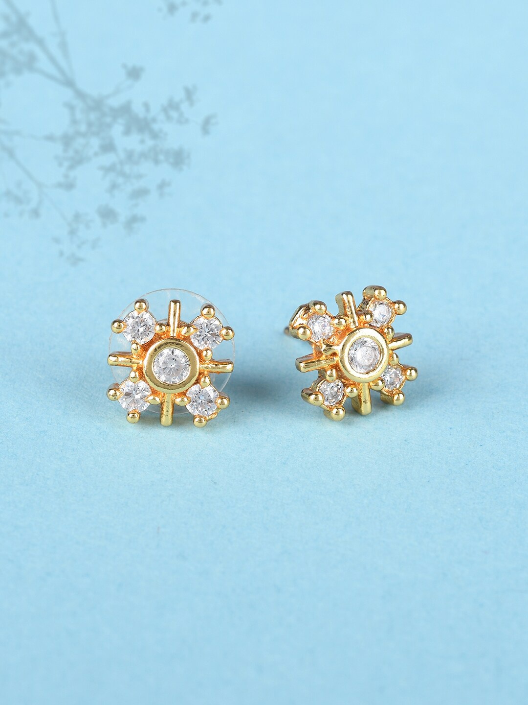 

Voylla Gold-Plated & White Contemporary Studs Earrings