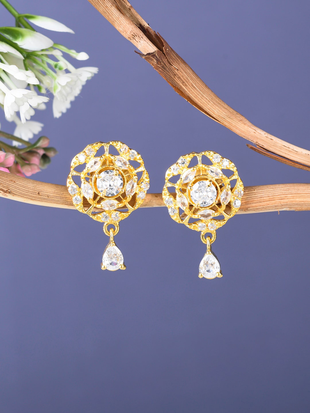 

Voylla Gold-Plated & White CZ Classic Drop Earrings