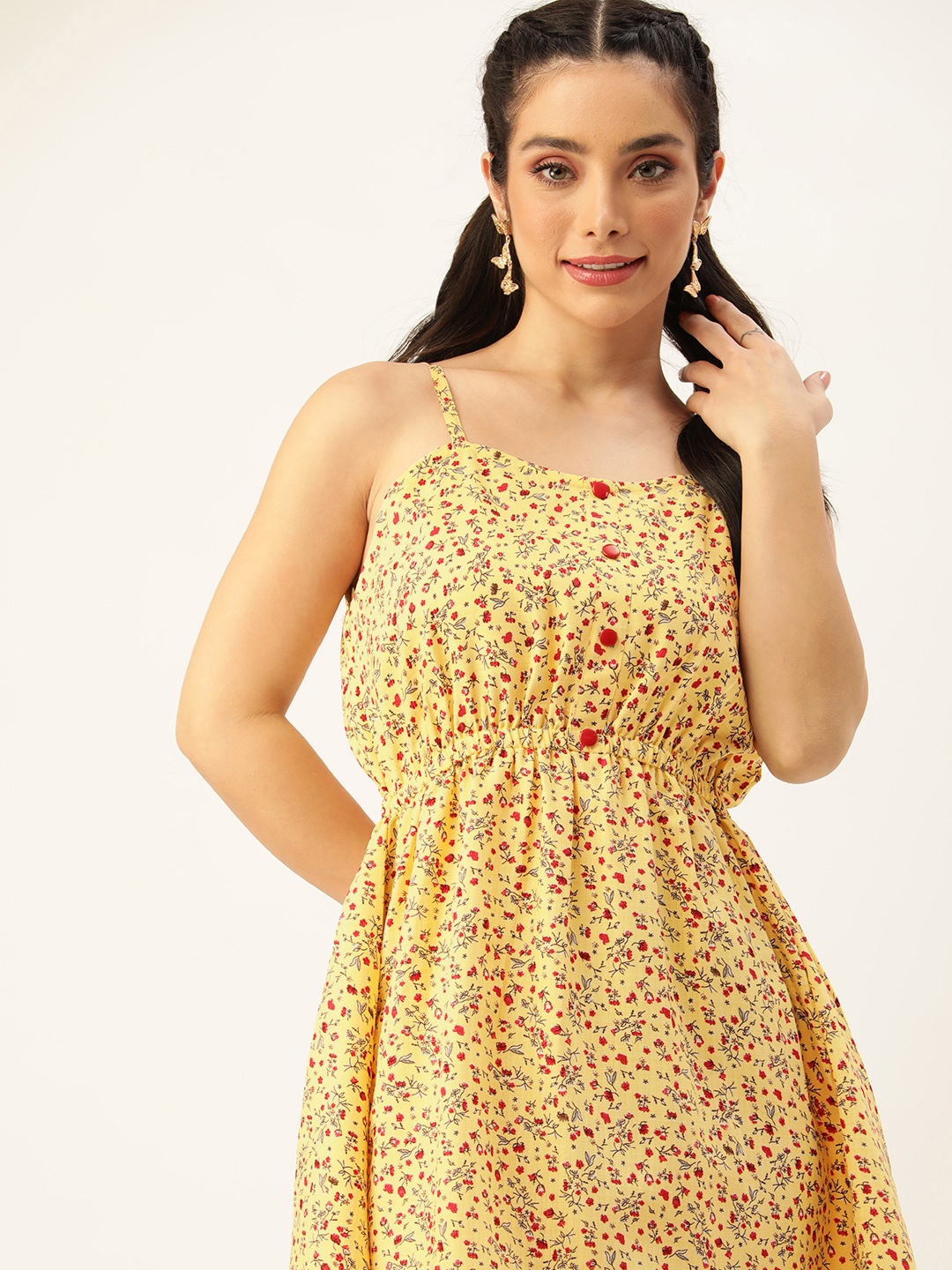 

CATCHY Floral Print Fit & Flare Dress, Yellow