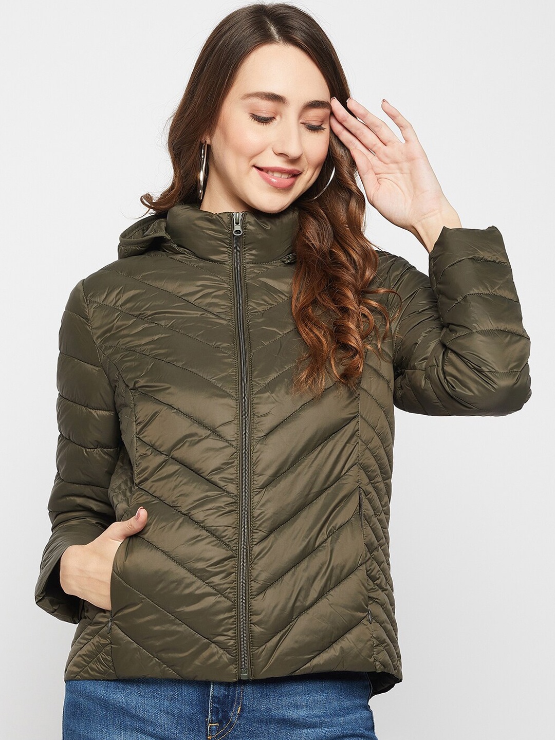 

Madame Women Olive Green Puffer Jacket