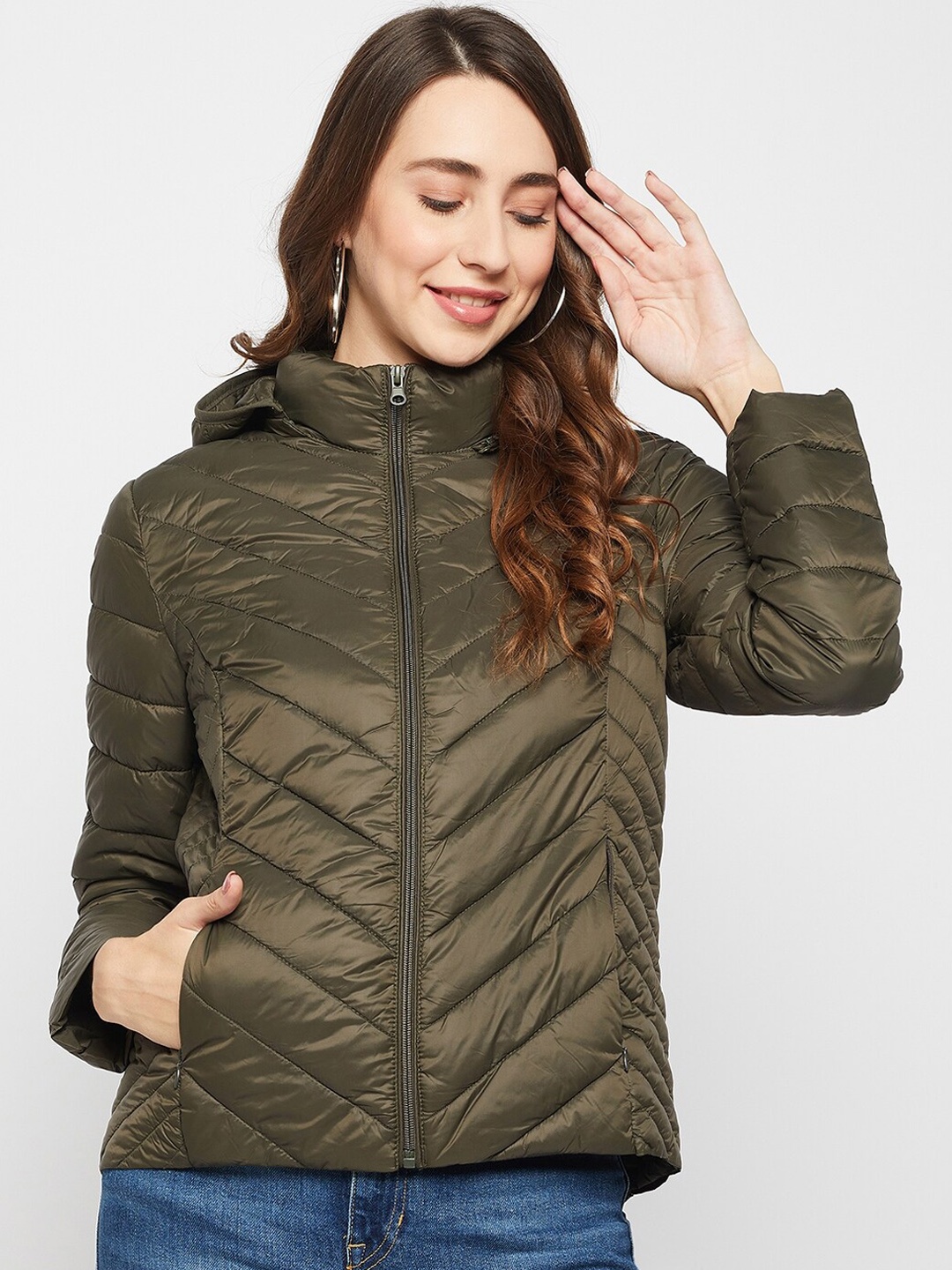 

Madame Women Olive Green Puffer Jacket