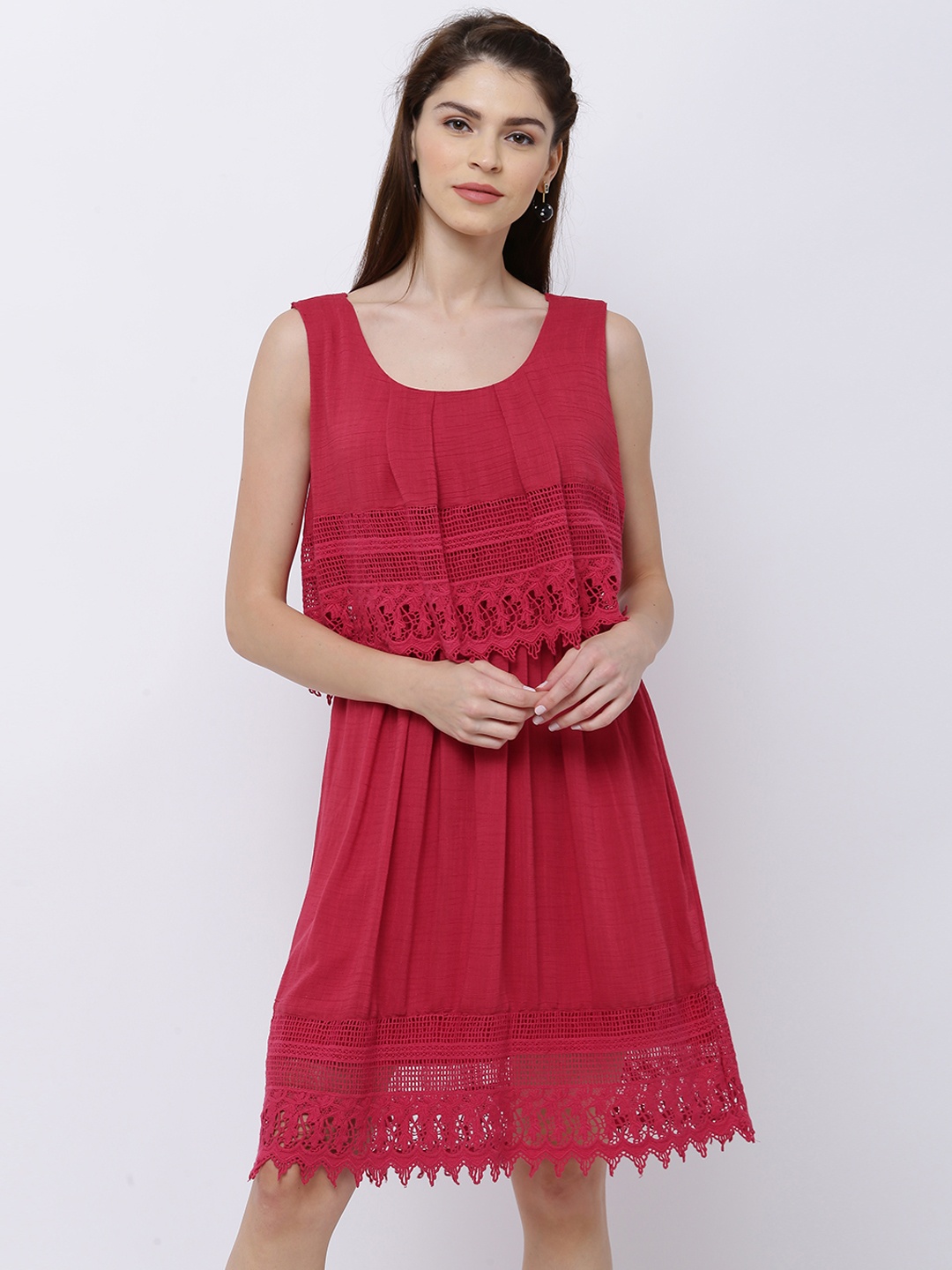 

Tokyo Talkies Women Red Solid Layered Fit & Flare Dress