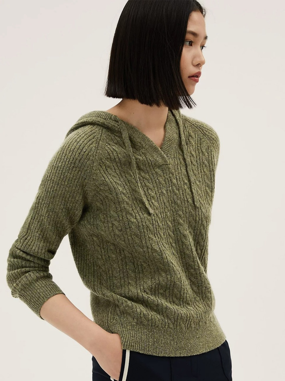 

Marks & Spencer Women Khaki Cable Knit Pullover