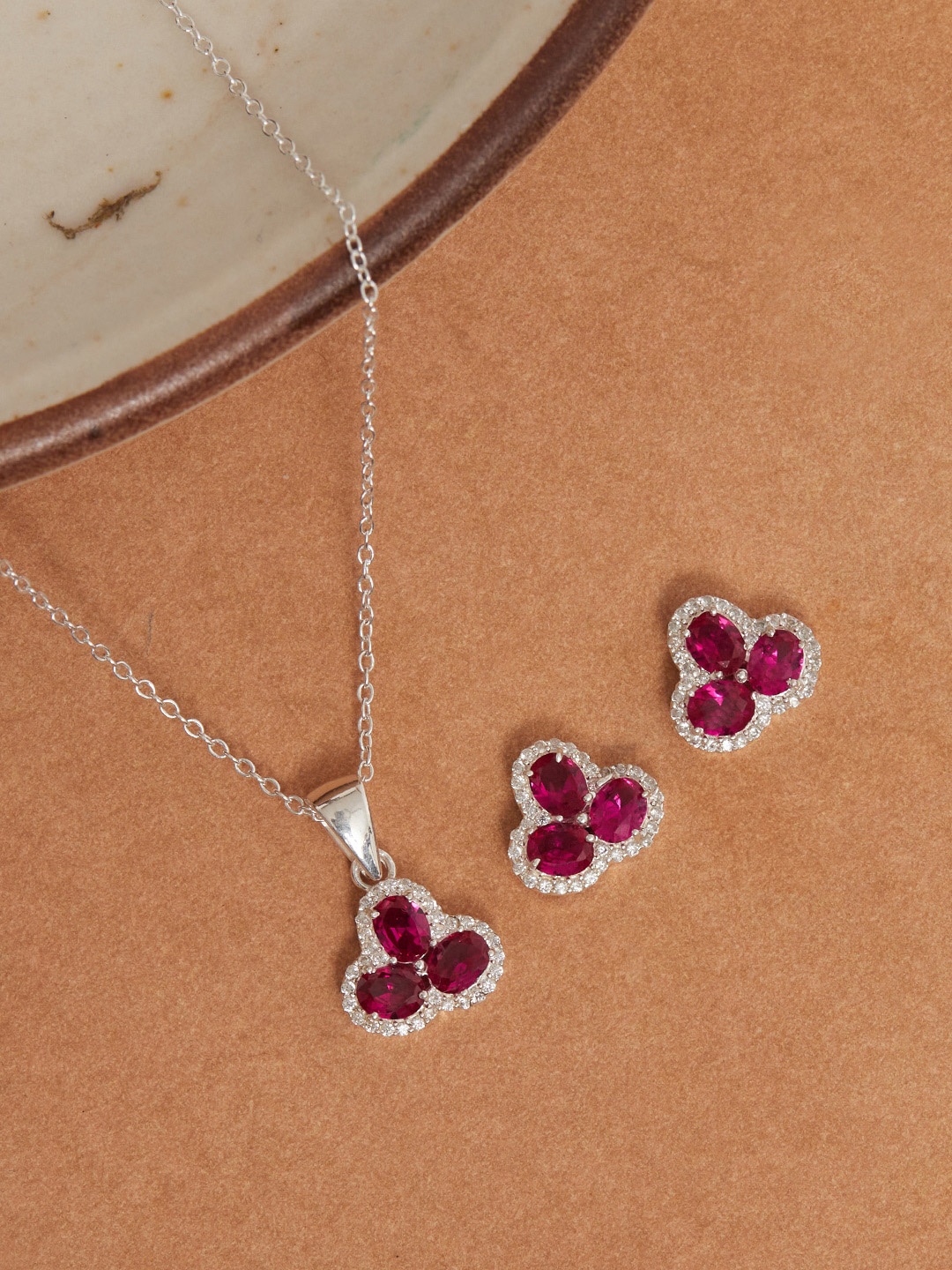 

Studio Voylla 925 Sterling Pink CZ-Studded Jewellery Set, Silver