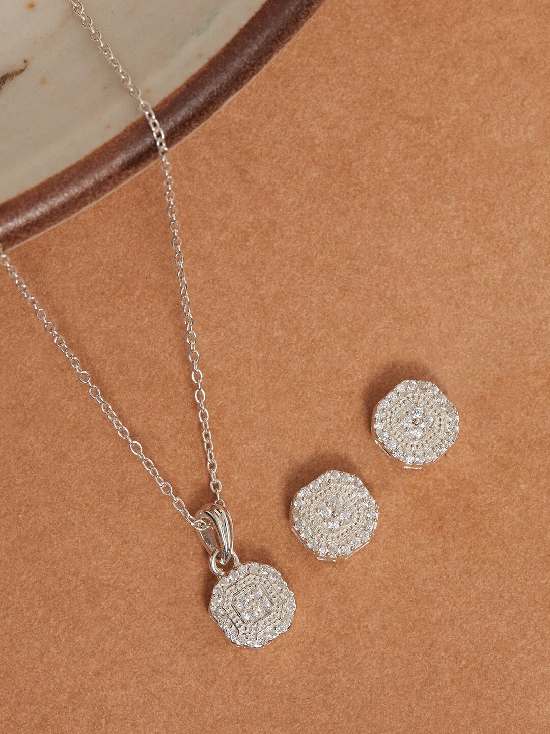 

Studio Voylla White CZ-Studded 925 Sterling Silver Pendant With Chain