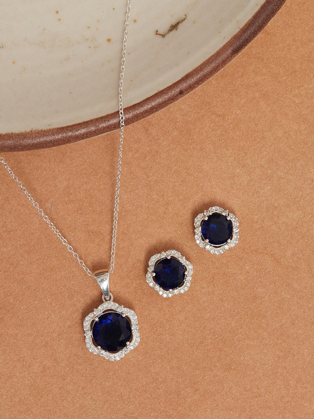 

Studio Voylla Blue CZ-Studded 925 Sterling Silver-Plated Jewellery Set