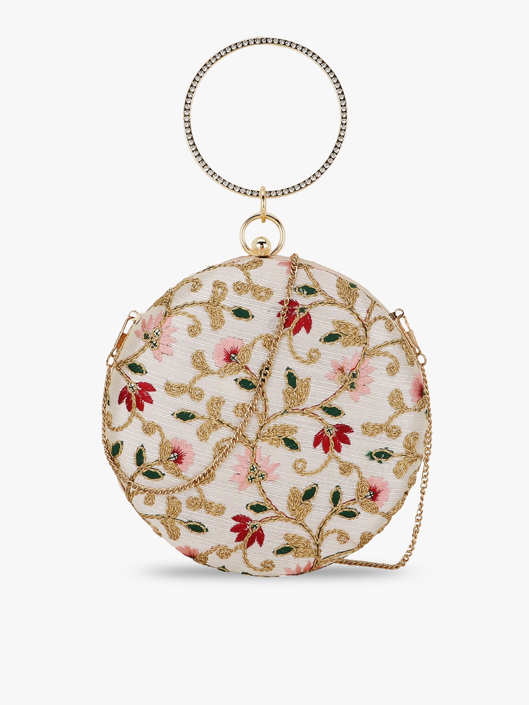 

Anekaant Cream-Coloured & Red Embroidered Purse Clutch