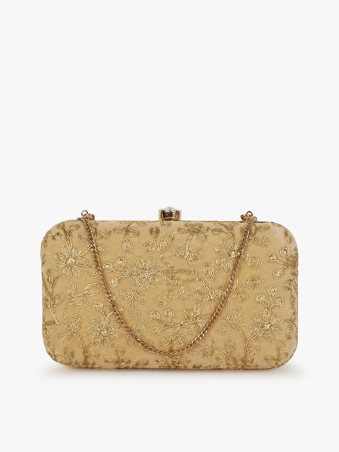 

Anekaant Beige & Gold-Toned Embroidered Embellished Box Clutch