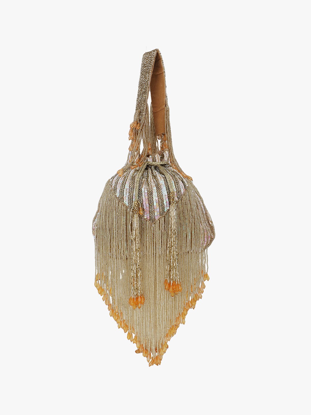 

Anekaant Gold-Toned & Orange Embellished Tasselled Potli Clutch