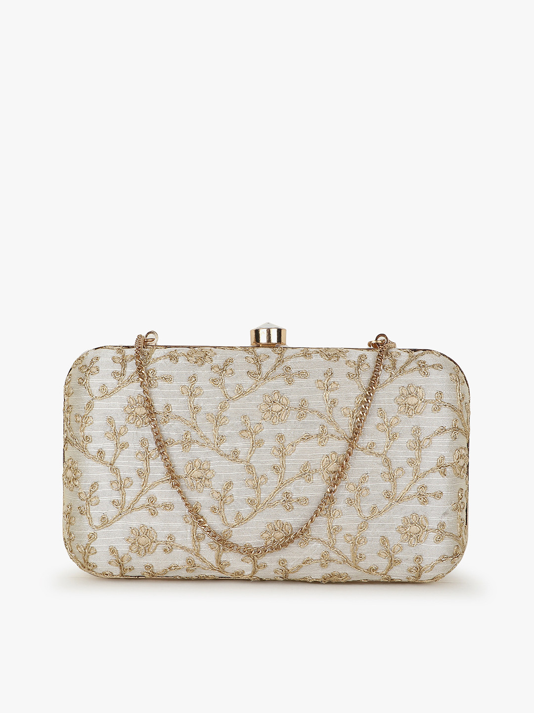 

Anekaant Cream-Coloured & Gold-Toned Embroidered Box Clutch