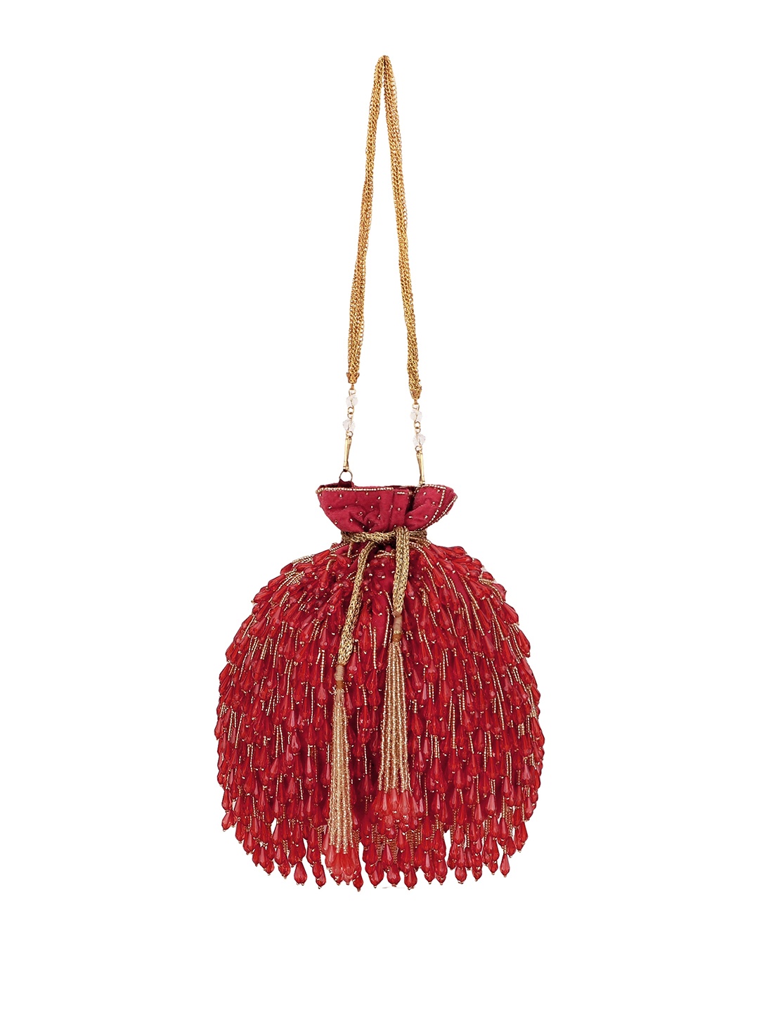 

Women Pink & Gold-Toned Embellished Tasselled Potli Clutch, Orange