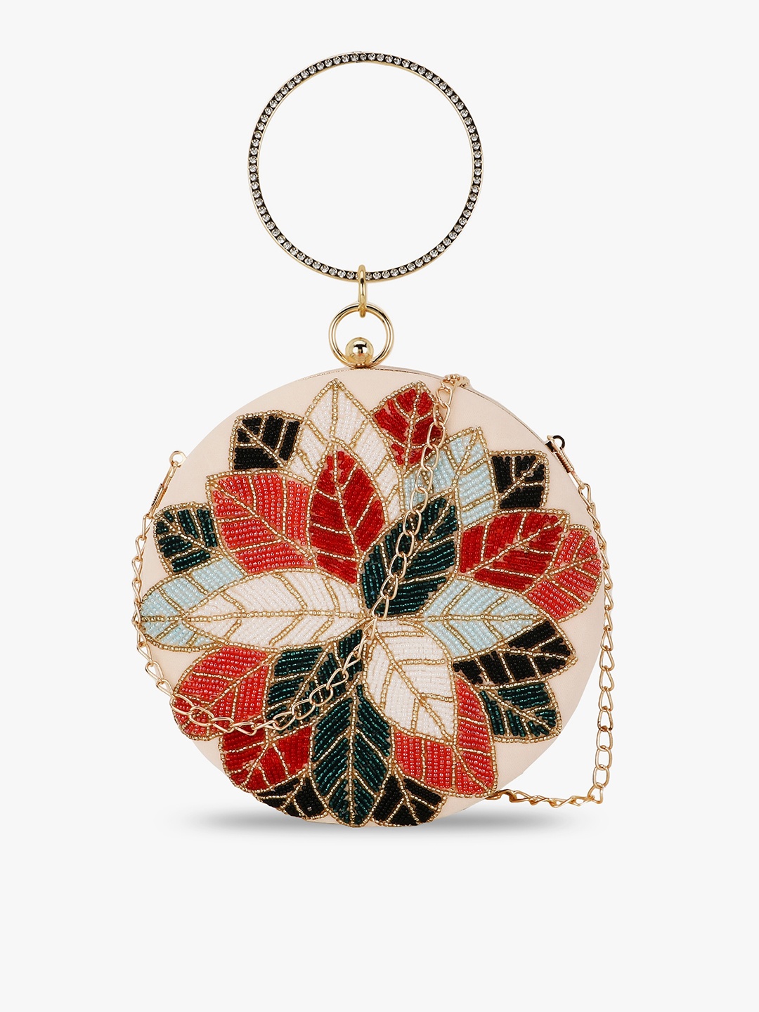 

Anekaant Women Peach-Coloured & Red Embroidered Box Clutch