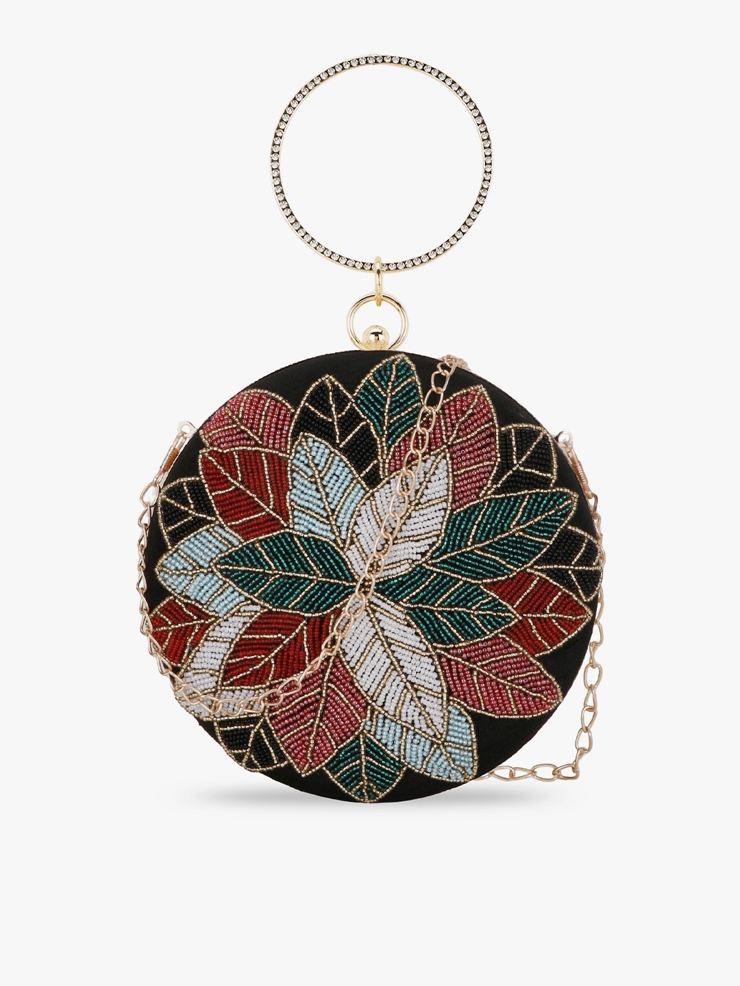 

Anekaant Women Black & Red Embroidered Box Clutch