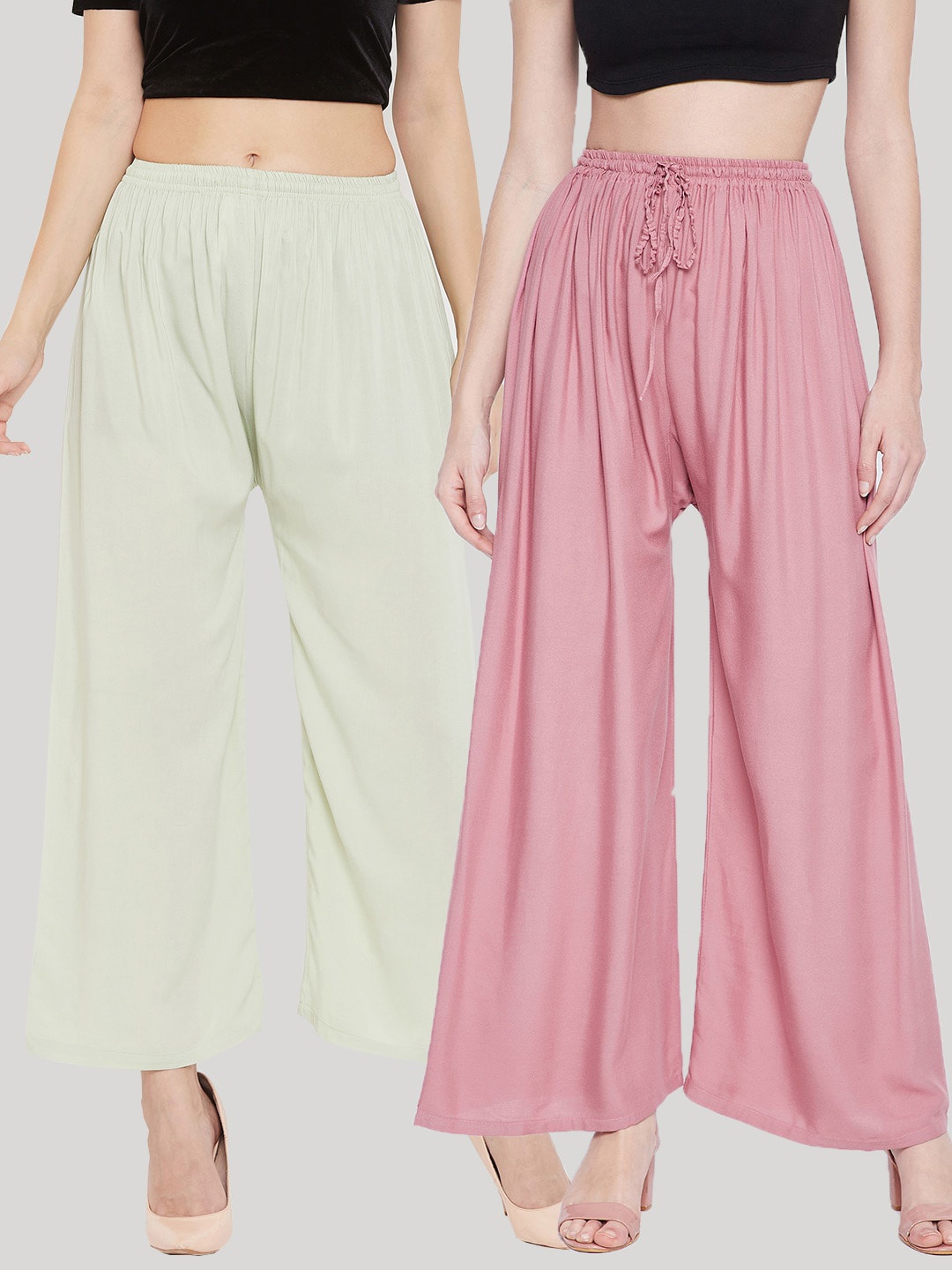 

Clora Creation Women Pack Of 2 Green & Pink Ethnic Palazzos
