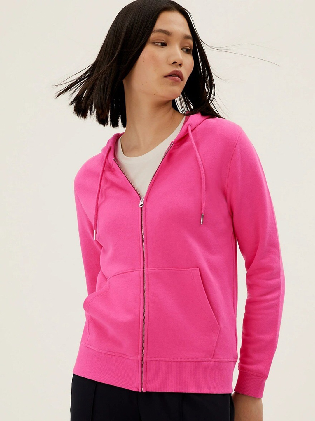 

Marks & Spencer Women Pink Hooded Cotton Sweatshirt