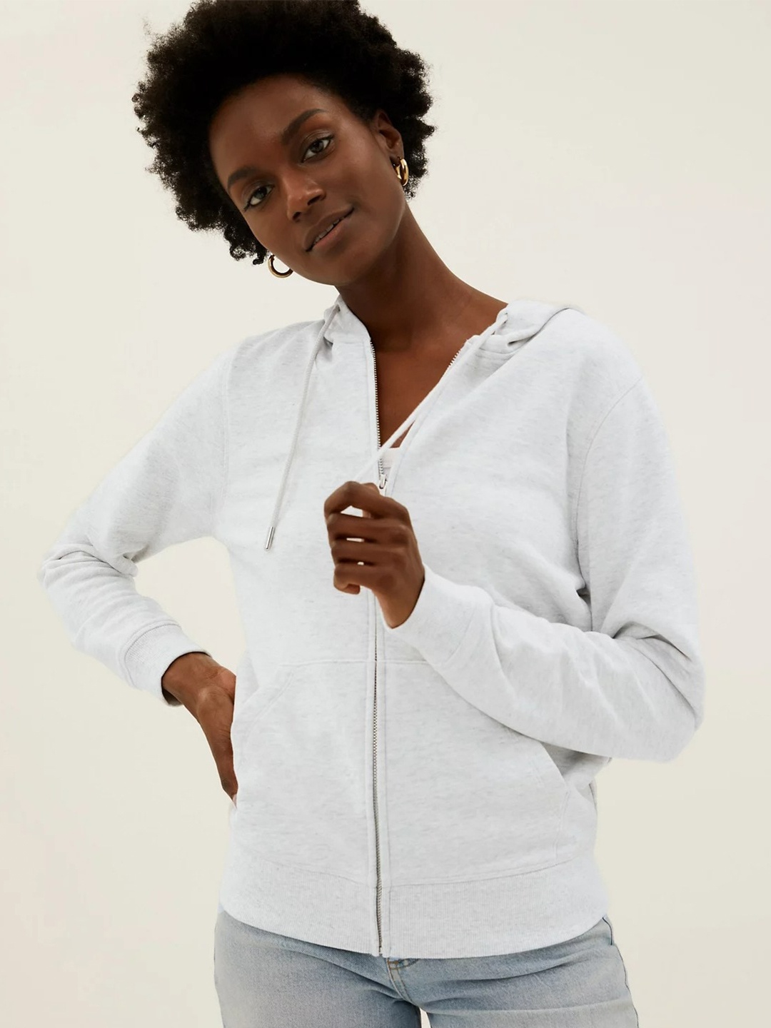 

Marks & Spencer Front-Open Hooded Cotton Sweatshirt, Grey