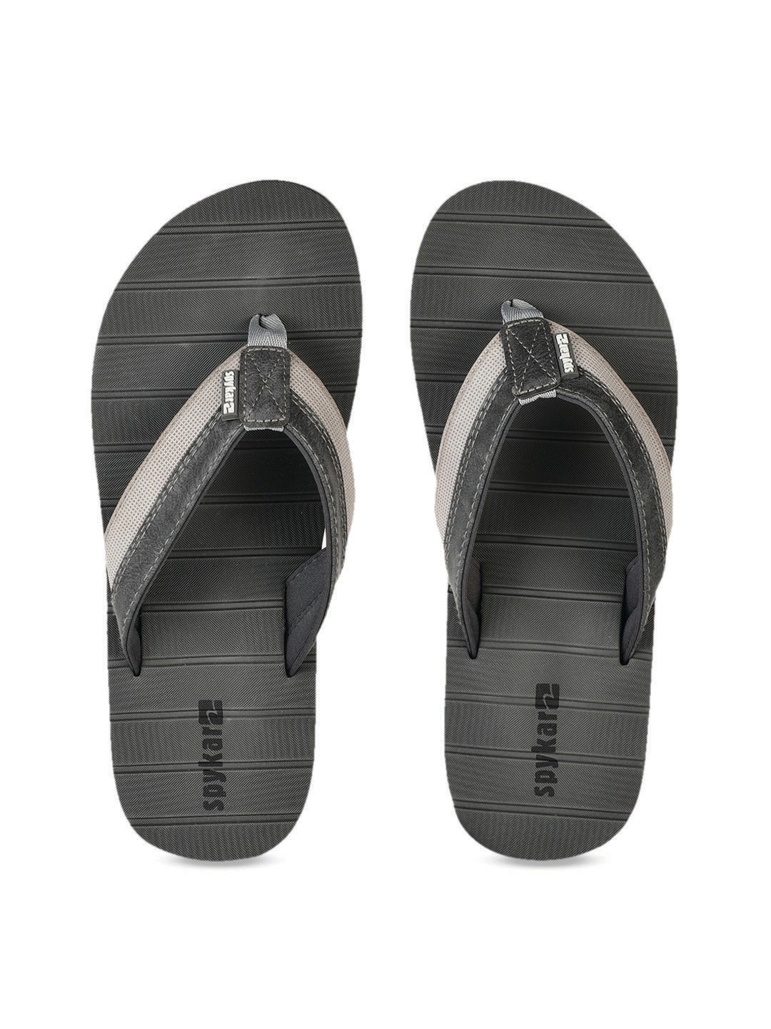 

SPYKAR Men Grey Striped Rubber Thong Flip-Flops