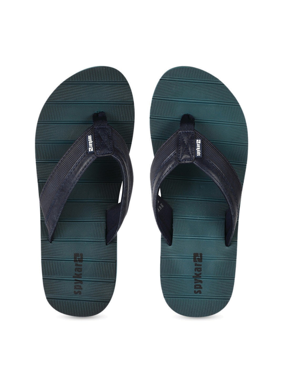 

SPYKAR Men Green Striped Rubber Thong Flip-Flops
